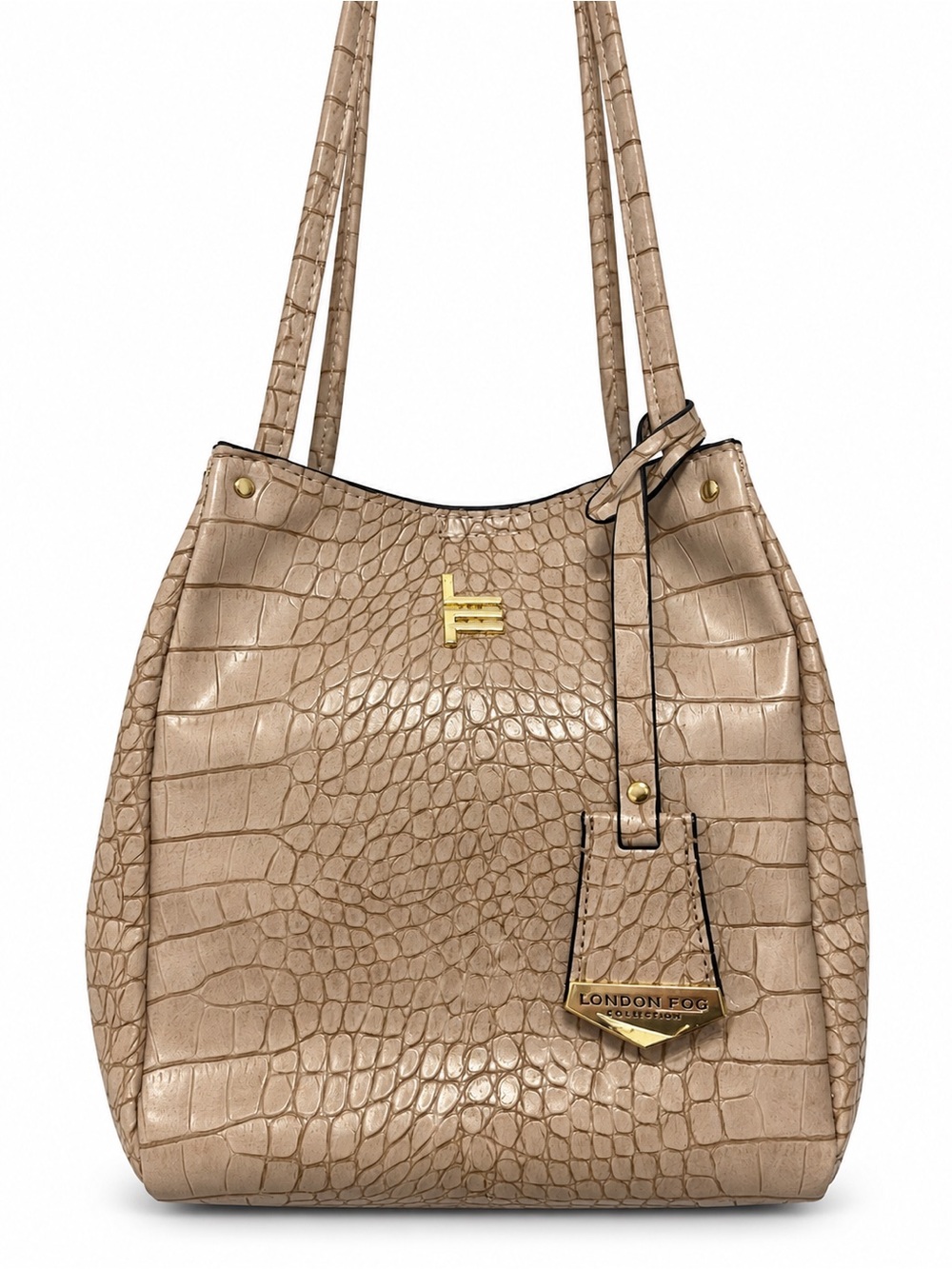 London Fog Mini Taupe Croc Embossed Shoulder Bag Gold Hardware